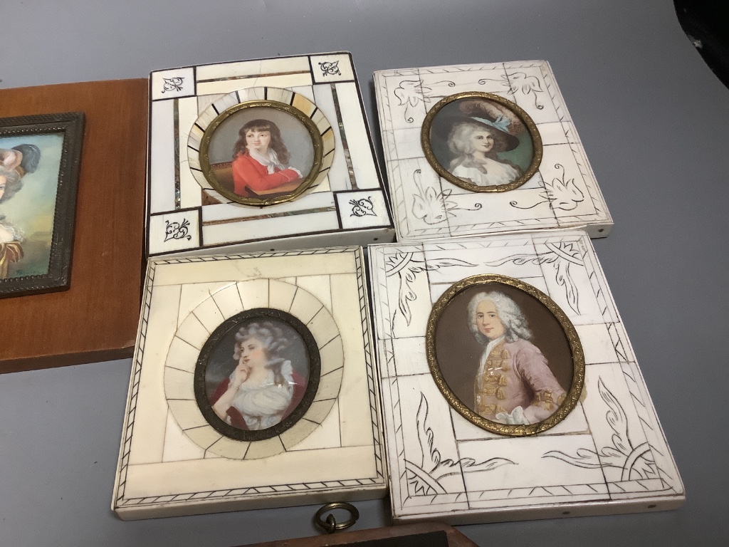 Eleven various framed portrait miniatures